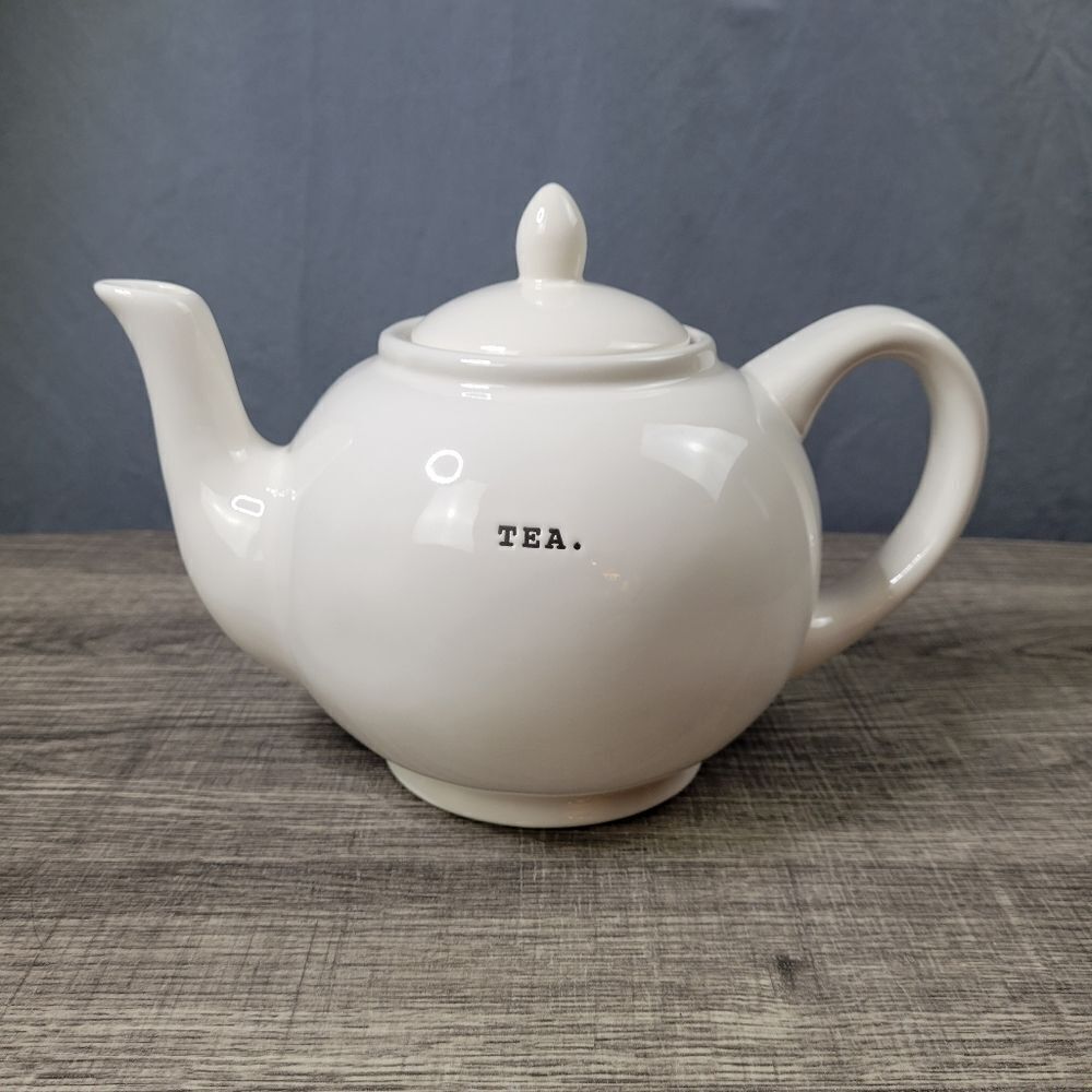 Rae Dunn Artisan Collection White‎ Ceramic Farmhouse Typewriter Font Teapot